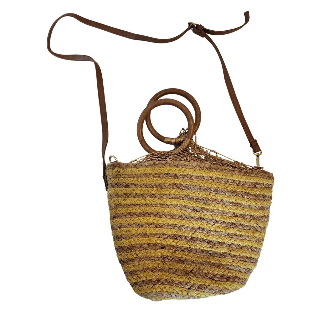 Woven Stripe Crossbody Bag With Drawstring Lining & Top Handle